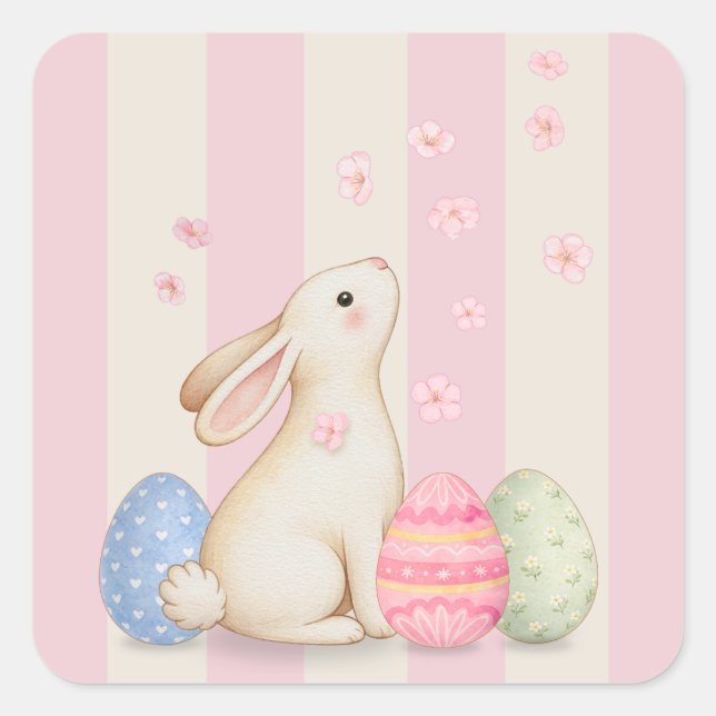 Cute Bunny Pastel Easter Square Sticker  (Front)