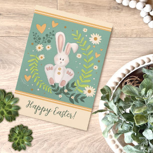 Cute Bunny Pastel Floral Happy Easter Card