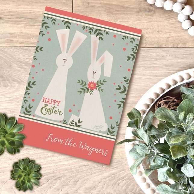 Cute Bunny Pastel Floral Happy Easter Custom Card (Creator Uploaded)