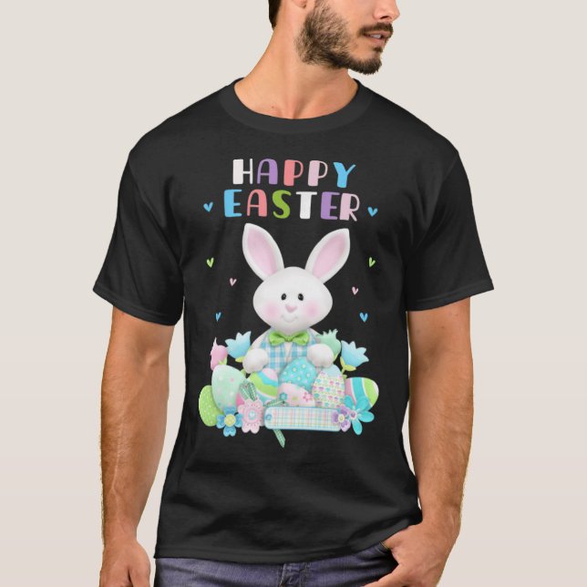 Cute Bunny Pastel Spring Eggs Hunt Rabbit Happy Ea T-Shirt (Front)