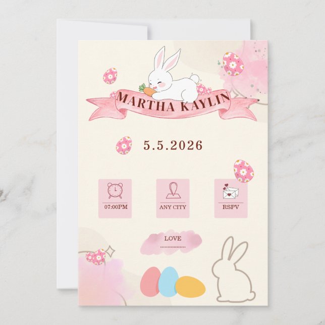 Cute Bunny Pastel Template Baby Shower (Front)
