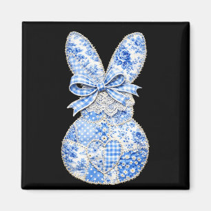 Cute Bunny Patchwork Coquette Bow Eggs Happy Easte Magnet