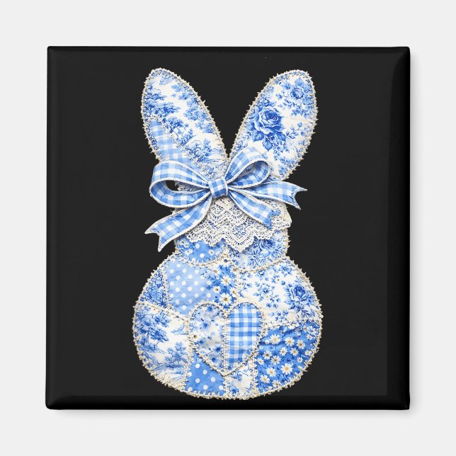 Cute Bunny Patchwork Coquette Bow Eggs Happy Easte Magnet (Front)