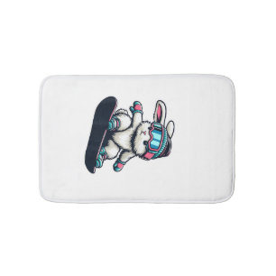 Cute Bunny Performing Snowboarding Trick Kids East Bath Mat