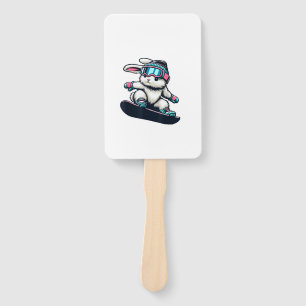 Cute Bunny Performing Snowboarding Trick Kids East Hand Fan