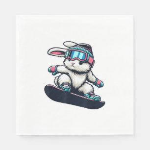 Cute Bunny Performing Snowboarding Trick Kids East Napkin