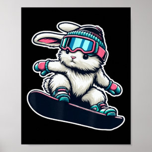 Cute Bunny Performing Snowboarding Trick Kids East Poster