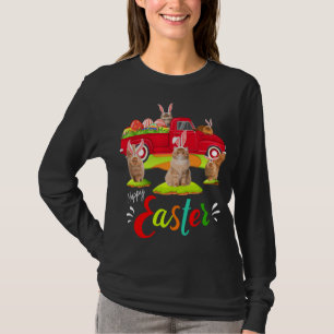 Cute Bunny Persian Cats Riding Red Truck Happy Eas T-Shirt