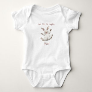 Cute Bunny Personalised And the Fun Begins Baby Bodysuit
