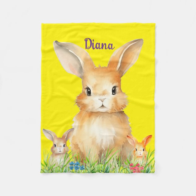 Cute Bunny Personalised Fleece Blanket (Front)