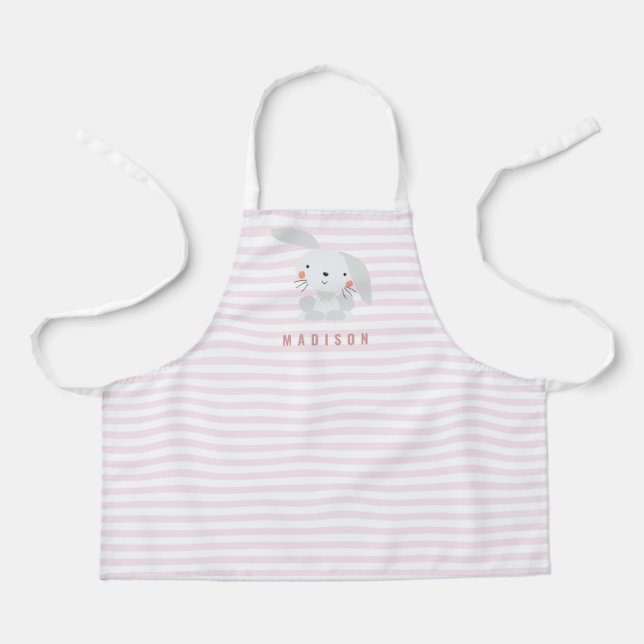 Cute Bunny - Personalised Pink Striped Kids' Apron (Front)