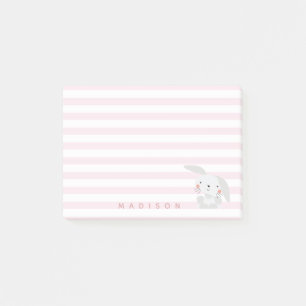 Cute Bunny - Personalised Pink Striped Kids Post-it Notes