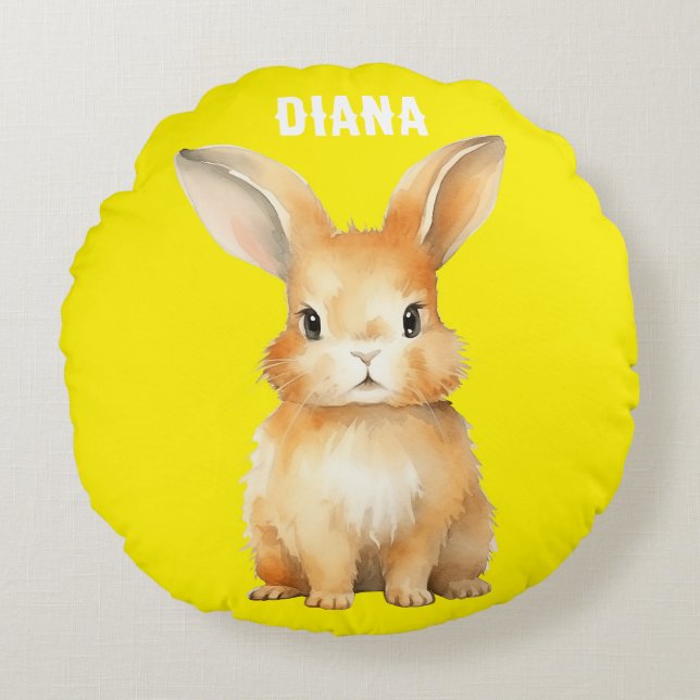Cute Bunny Personalised Round Cushion (Front)