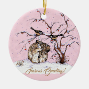 Cute Bunny & Pesky Little Birds! Ceramic Ornament