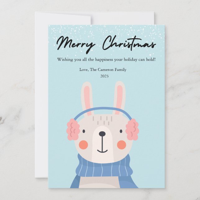 Cute Bunny Pet Lover Christmas Flat Holiday Card (Front)