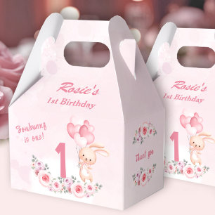 Cute Bunny Pink 1st Birthday Girl Floral Spring Favour Box