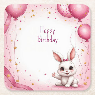 Cute Bunny Pink Baby 🐰 Square Paper Coaster