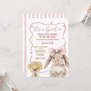 Cute Bunny pink bow coquette baby shower floral Invitation