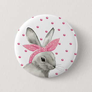 Cute Bunny Pink Bow design 6 Cm Round Badge