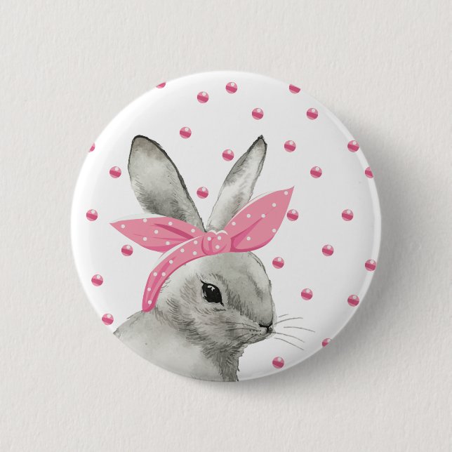 Cute Bunny Pink Bow design 6 Cm Round Badge (Front)