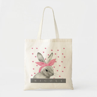 Cute Bunny Pink Bow Personalised Tote Bag
