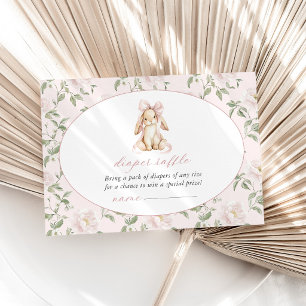 Cute Bunny, Pink Bow, Pink Flowers, Diaper Raffle Enclosure Card