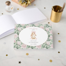 Cute Bunny, Pink Bow, Pink Flowers, First Birthday