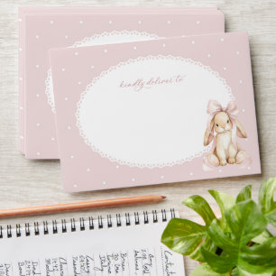 Cute Bunny, Pink Bow, Pink Polka Dots, Baby Shower Envelope