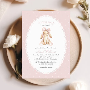 Cute Bunny, Pink Bow, Pink Polka Dots, Baby Shower Invitation