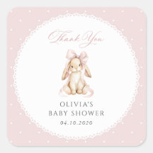 Cute Bunny, Pink Bow, Pink Polka Dots, Baby Shower