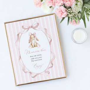 Cute Bunny, Pink Bow, Pink Stripes, Momosa Bar Poster