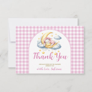 Cute Bunny Pink Boy Girl Moon Star Baby Shower Thank You Card