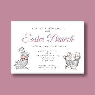 Cute Bunny Pink Easter Brunch Egg Hunt Invitation