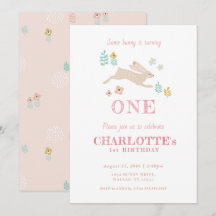 Cute Bunny Pink Floral Kid Girl's First Birthday 