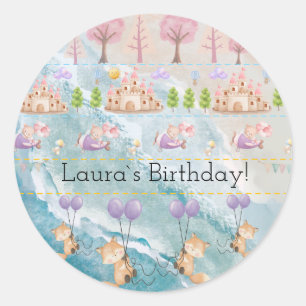 Cute Bunny pink fox castle editable pastel Classic Round Sticker