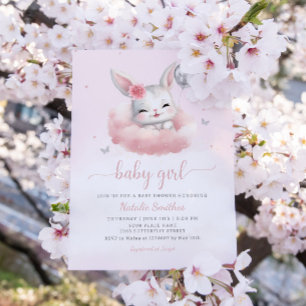 Cute Bunny Pink Watercolor Boho Girl Baby Shower  Invitation