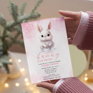 Cute Bunny Pink Winter Custom Baby Shower Invitation
