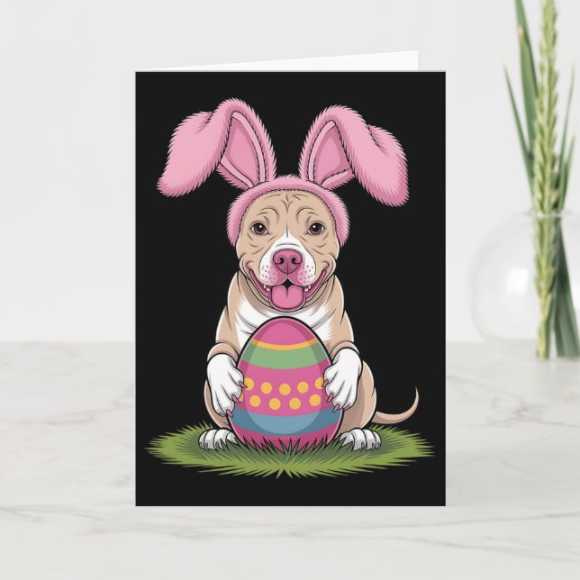 Cute Bunny Pitbull Dog Easter Hug Eggs Happy Easte Card (Front)