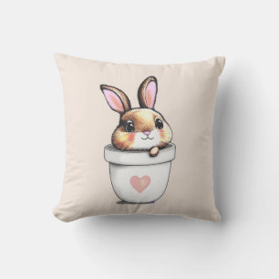 Cute Bunny Plant Pot on Light Champagne Beige Cushion