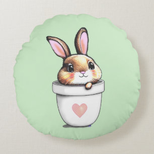 Cute Bunny Plant Pot on Light Lime Green Round Cushion