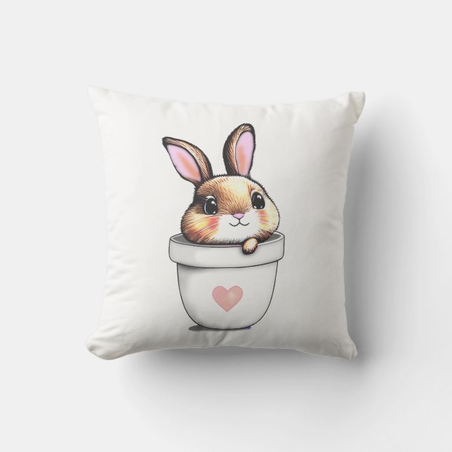 Cute Bunny Plant Pot with Heart on White Cushion (Front)