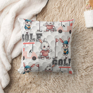 Cute Bunny Playing Golf Print Cushion