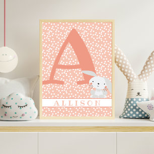 Cute Bunny & Polkadots Personalised Girl Nursery Poster