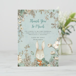 Cute Bunny Powder Blue First Birthday Thank You Card