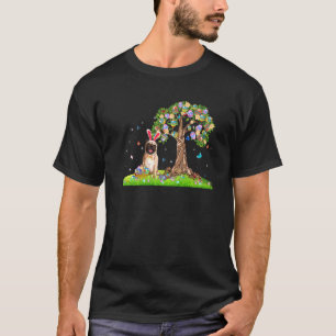 Cute Bunny Pug Dog With Easter Eggs Tree Happy Eas T-Shirt
