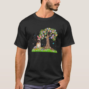 Cute Bunny Pug Dog With Easter Eggs Tree Happy Eas T-Shirt