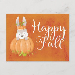 Cute Bunny Pumpkin Happy Fall Greeting Postcard