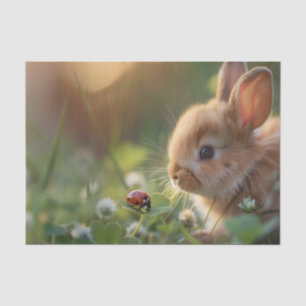 Cute bunny rabbit and a ladybug on the green field tissue paper