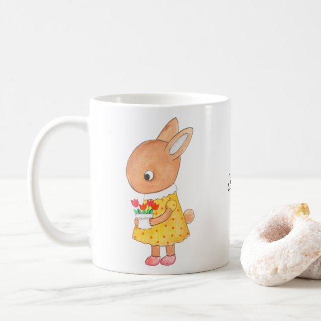Cute Bunny Rabbit Art Personalized with Name Coffee Mug (With Donut)