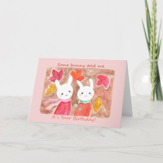 Cute Bunny Rabbit Autumn Fall Birthday Card (Front)